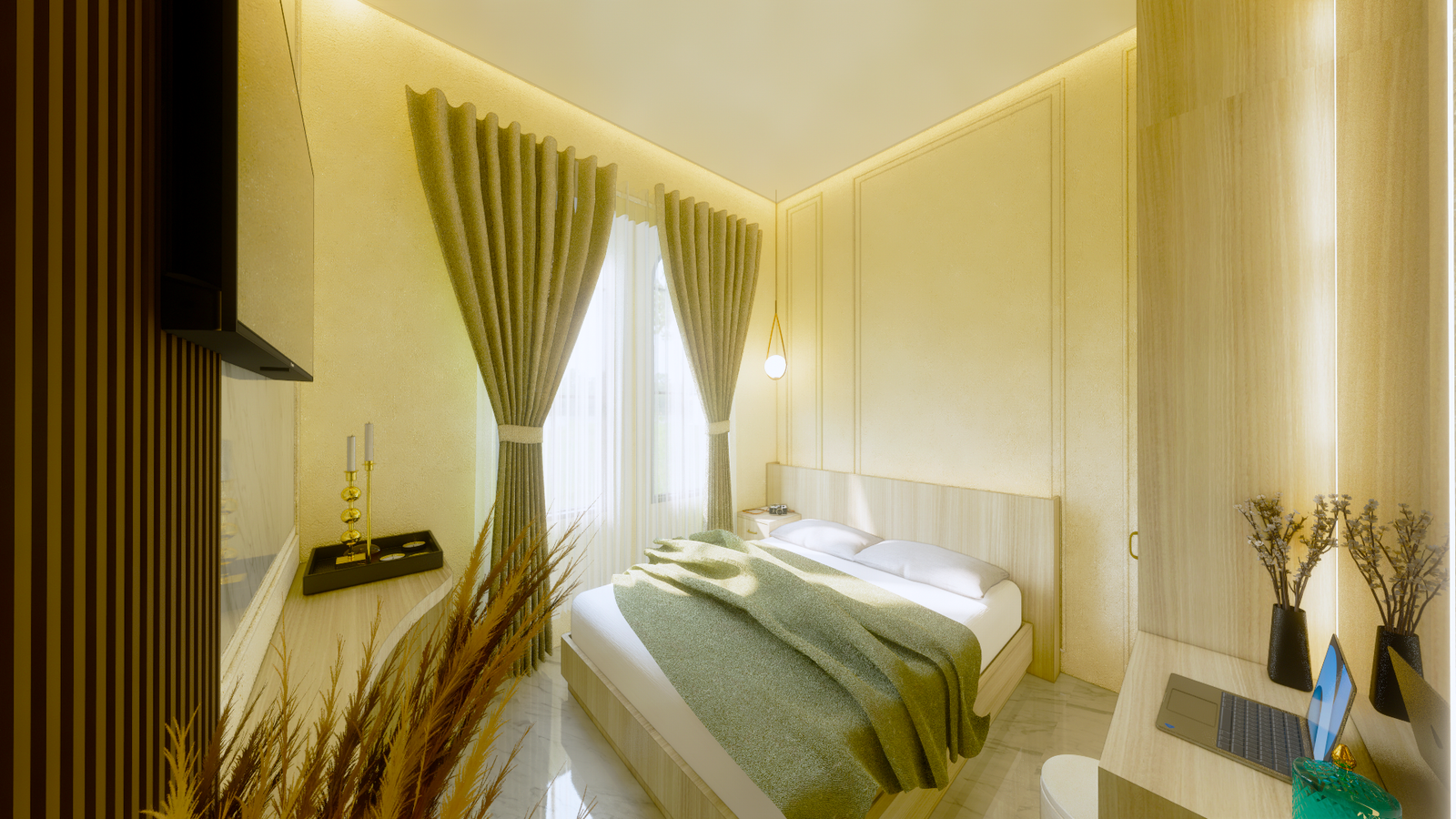 Desain interior kamar tidur oleh Gasni Aditama Interior